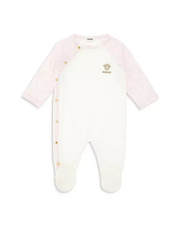 Детский комбинезон для новорожденных с принтом Barocco Embroidered Medusa Versace, White+Pink