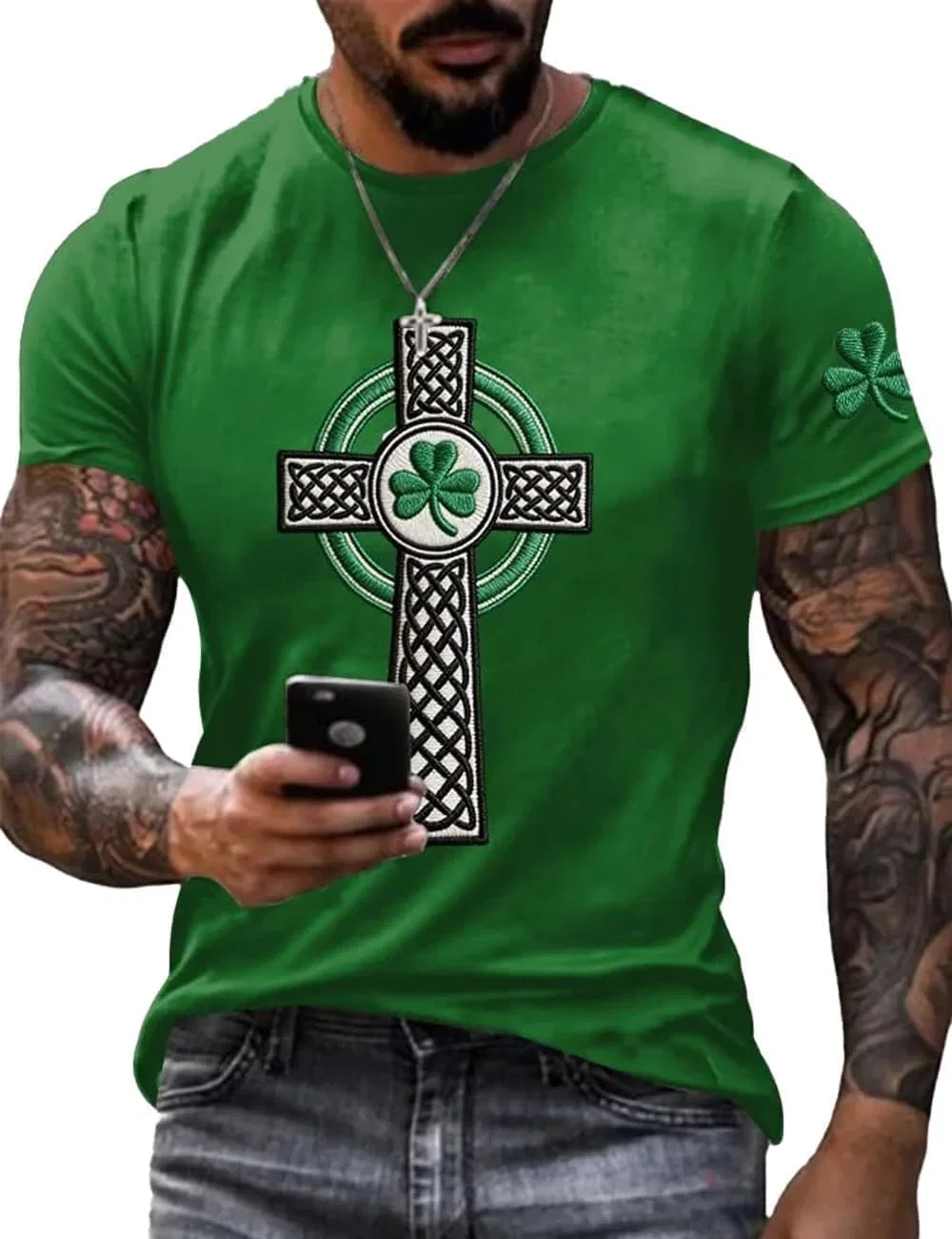 Мужская футболка с кельтским крестом Irish Celtic Cross T-shirt, Green