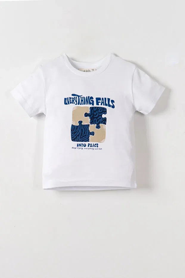 Детская футболка с принтом Puzzle T-Shirt Nk Tekstil, White — фото 2