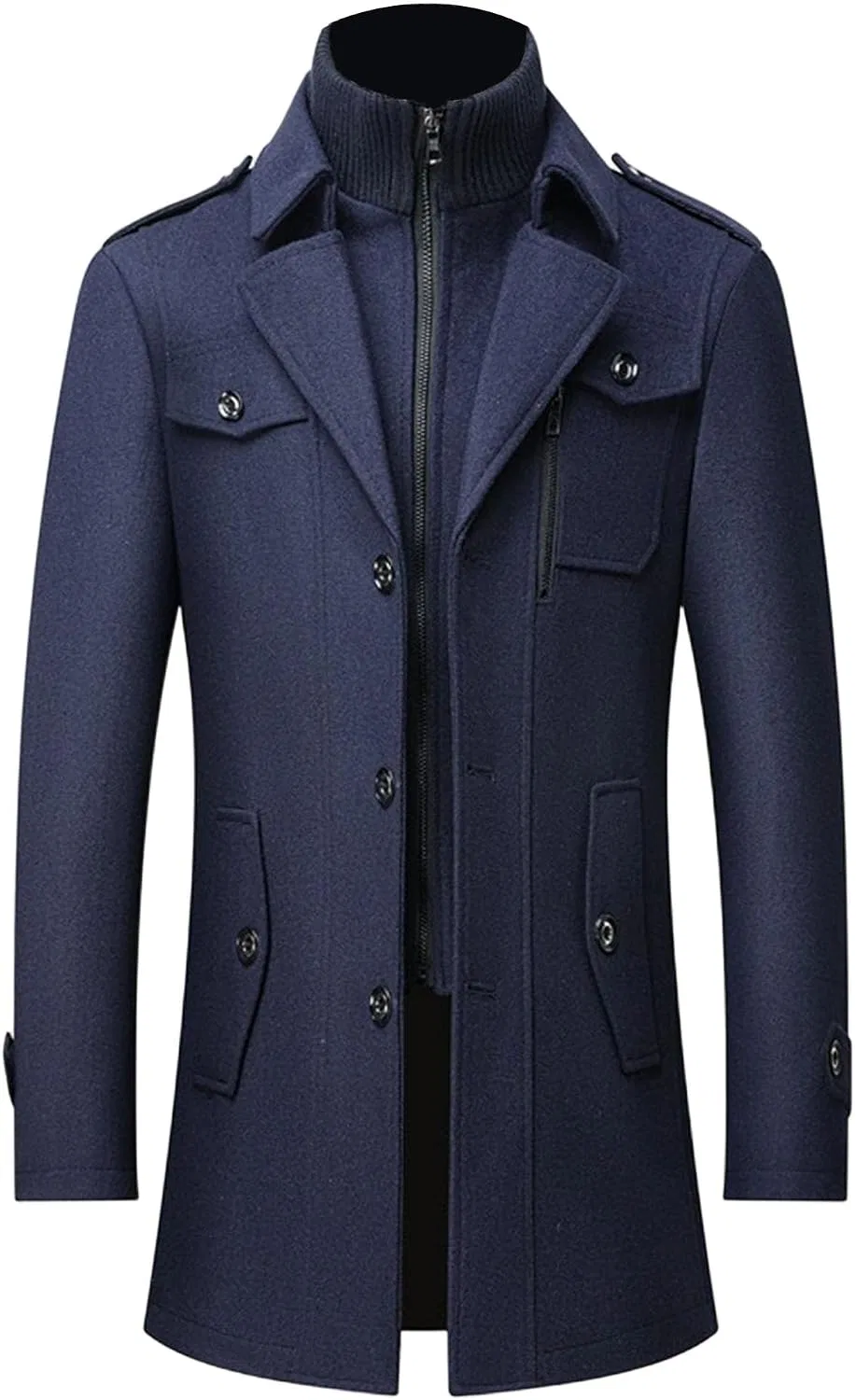 Мужское пальто-бушлат с приталенным кроем, Classic Winter Overcoat, тёмно-синий