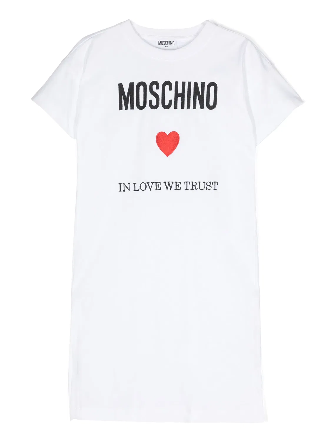 Хлопковое платье с вышитым логотипом Moschino, белый