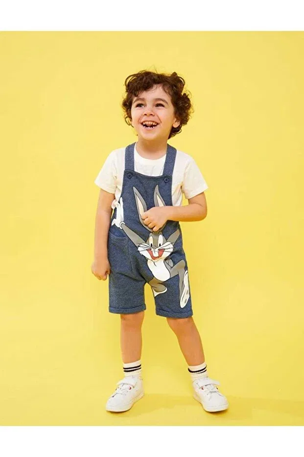Детский комбинезон хлопковый Strappy bugs bunny printed unisex baby/children's salopet Oliveyoumom, Blue — фото 4