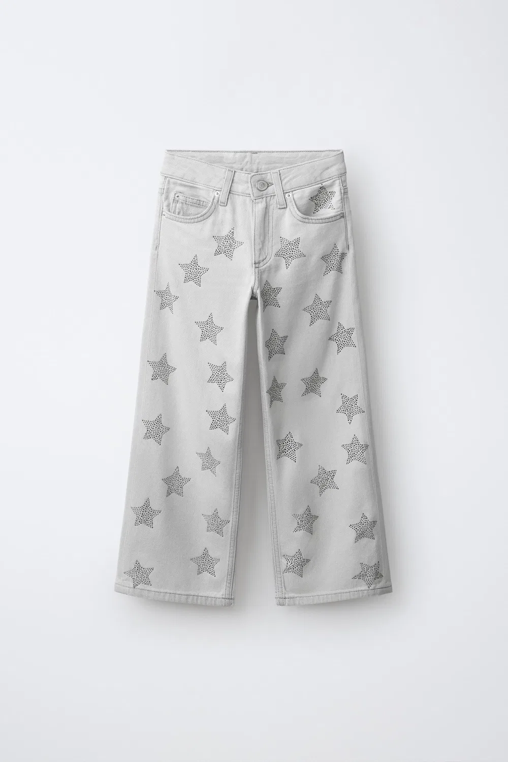 Джинсы с широкими штанинами и принтом в виде звезд. ZARA, Grey marl
