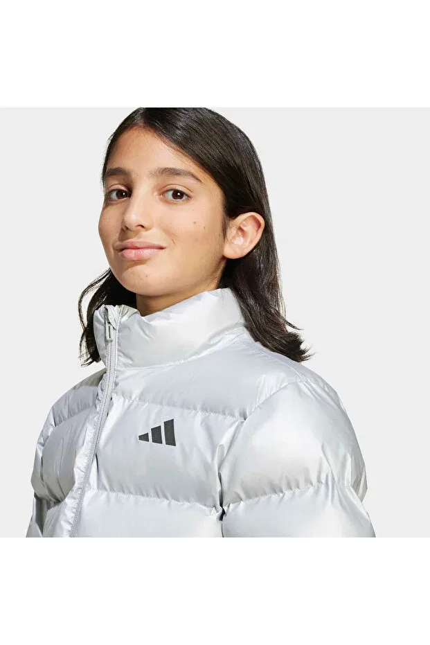 Детское зимнее пальто для девочек с принтом Synthetic Down Glam Adidas, Gray — фото 4