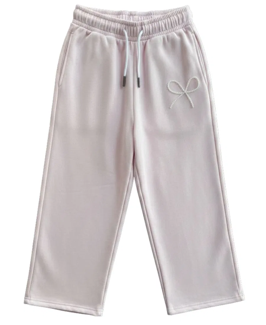 Спортивные брюки с широкой штаниной и мини-бусиной-бантом, модель Mini Imitation Pearl Bow Wide-Leg With Jules, Light Pastel Pink
