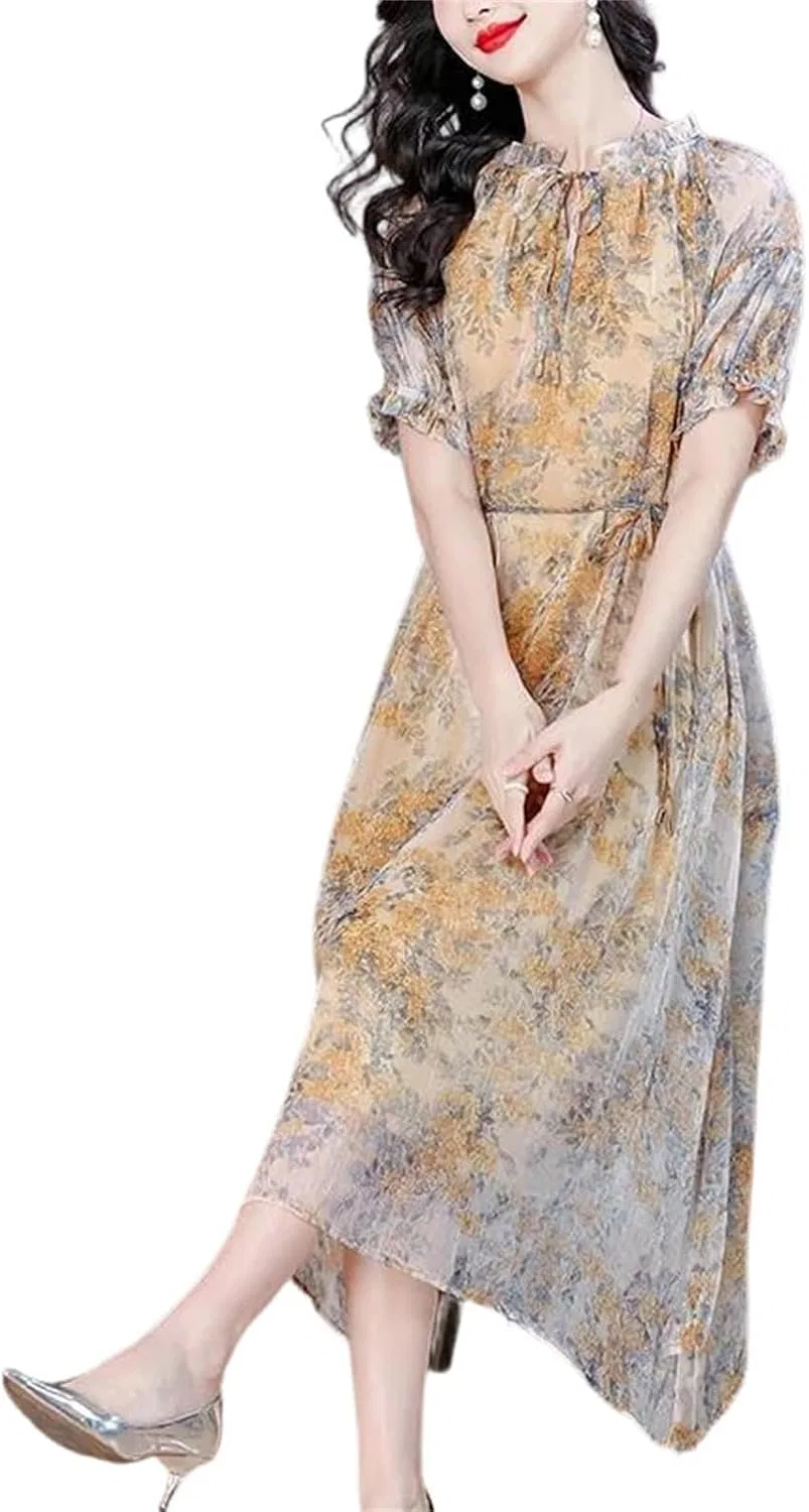 Женское платье миди свободное винтажное Chiffon, Light Yellow