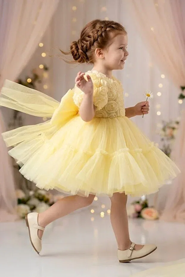 Детское платье для девочек с коротким рукавом Baby Animals, Gold — фото 2