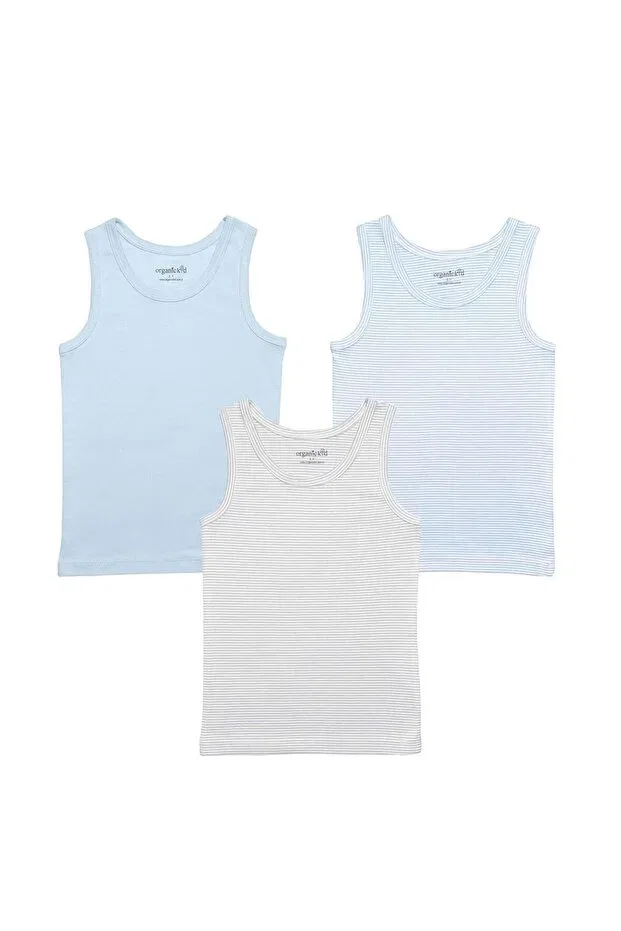 Детское белье для мальчиков хлопковое комплект 3 шт Cotton large boys' undershirt set 3-piece Organickid, Blue — фото 4
