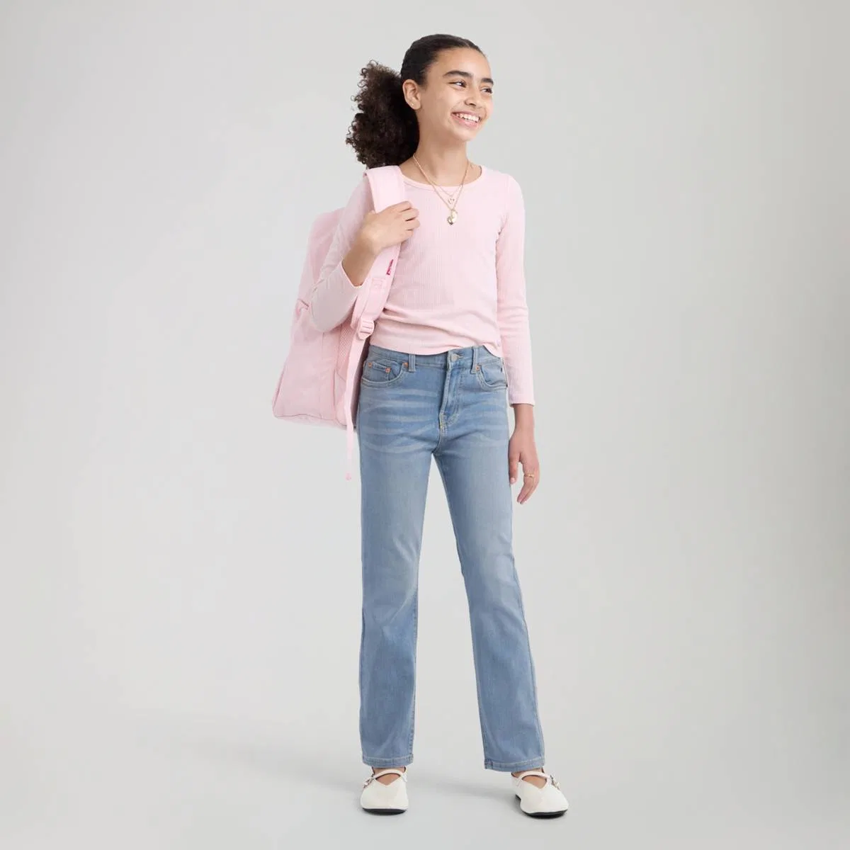Джинсы прямого кроя с высокой посадкой для девочек (размеры 7-16) Levi's, Ferris Wheel - Medium Wash