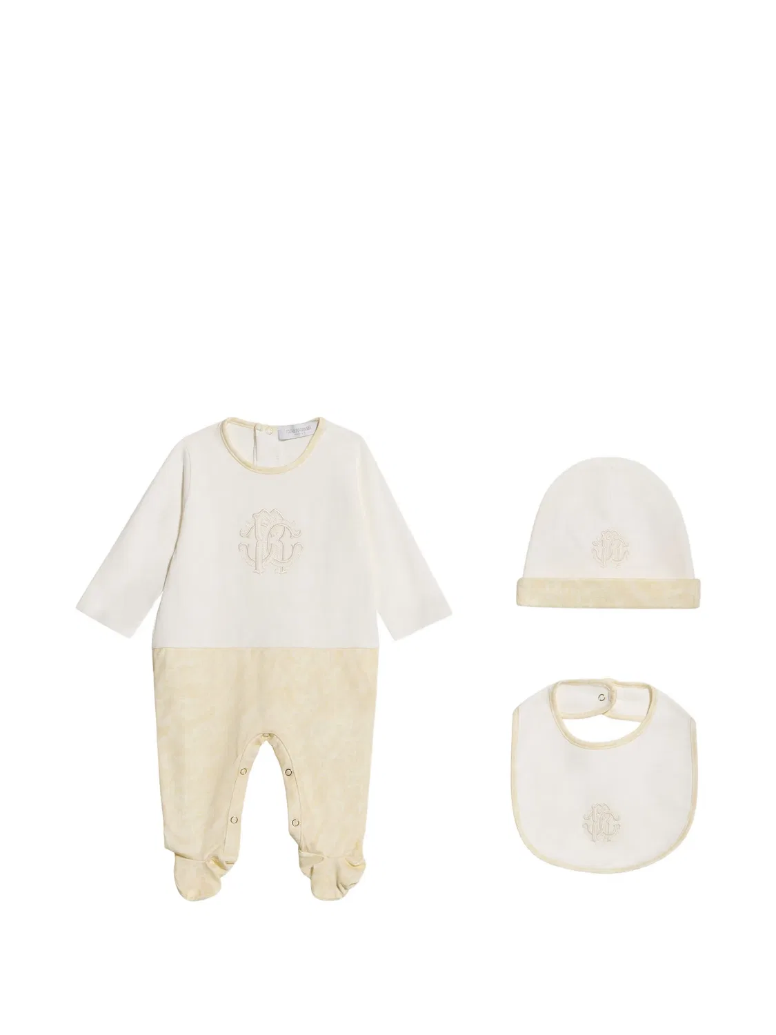 Комплект для новорожденного с монограммой Roberto Cavalli Junior, нейтральные цвета