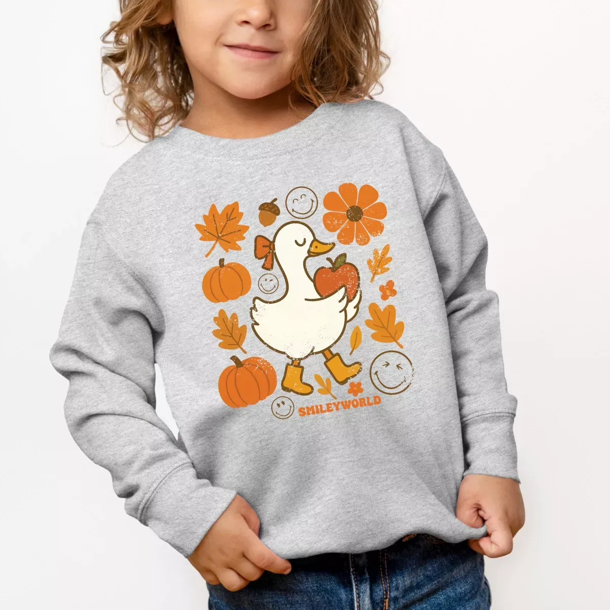 Детский свитшот с принтом SmileyWorld Goose Autumn The Juniper Shop, Heather Grey — фото 3