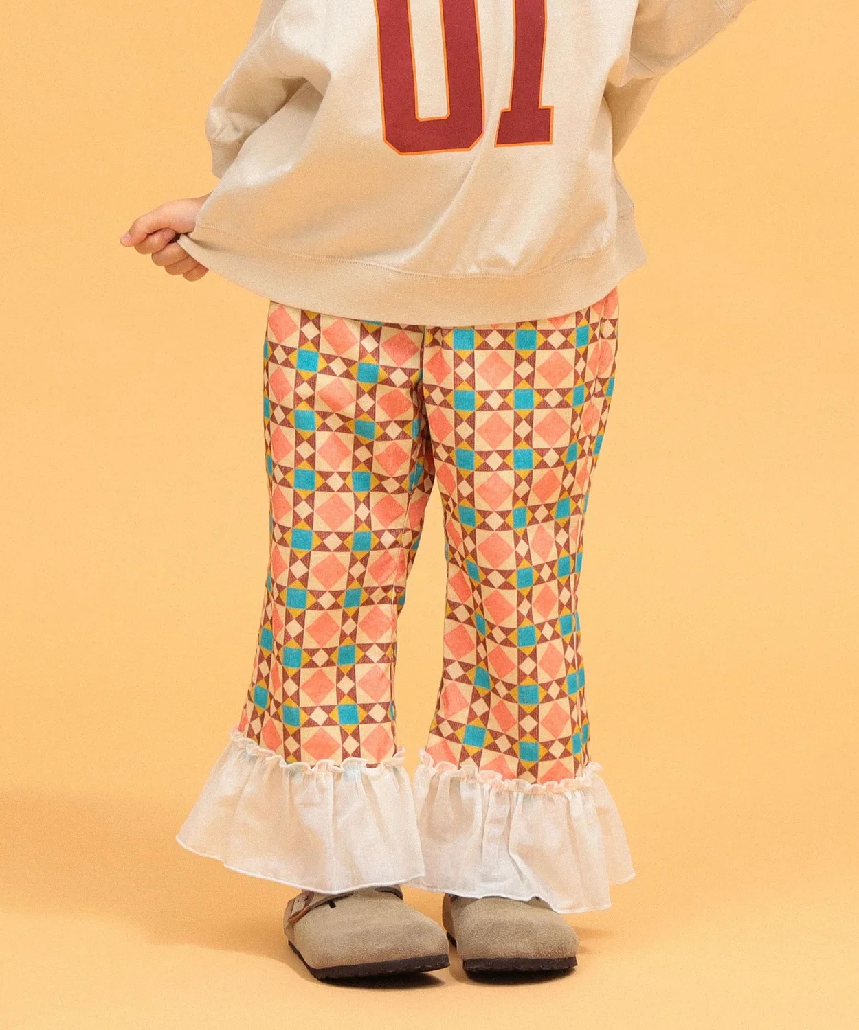 Детские брюки с принтом в восточном стиле, модель Tile Print Flare Pants Kodomo Beams, Red