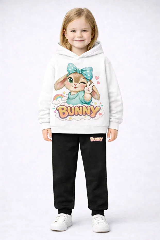 Детский спортивный костюм для девочек с принтом Soft 3 thread children's tracksuit set Tiny And Co, White