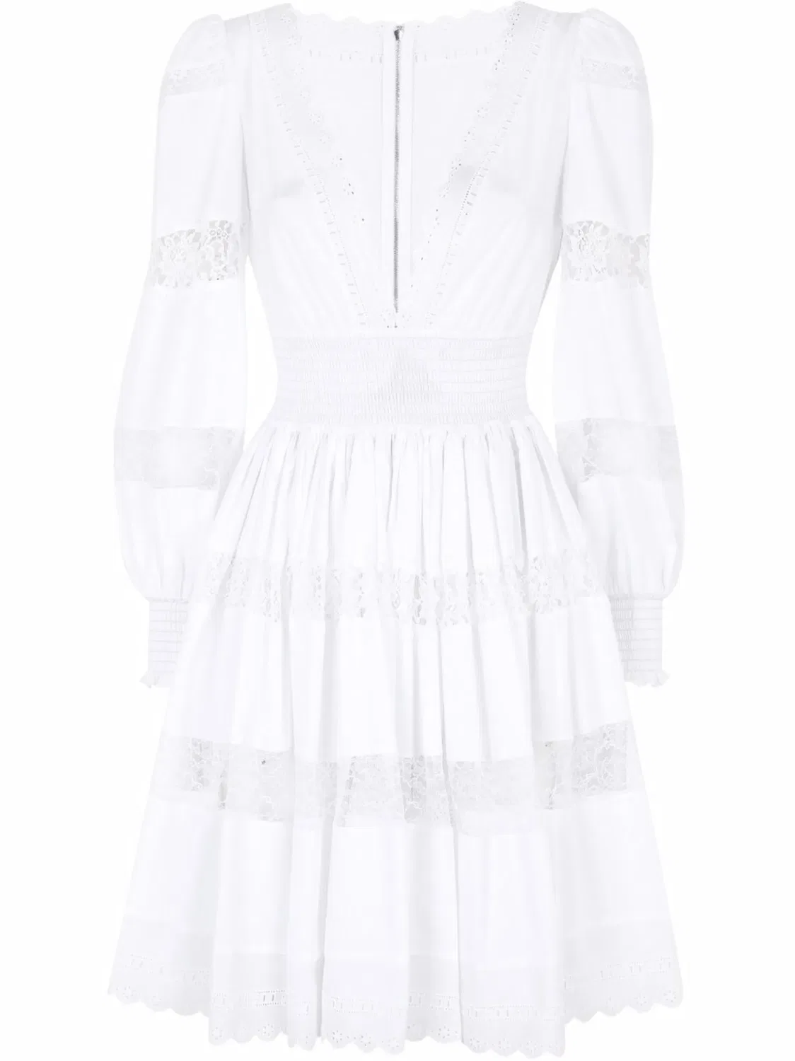 Платье с длинными рукавами и кружевной вставкой Dolce & Gabbana, белый