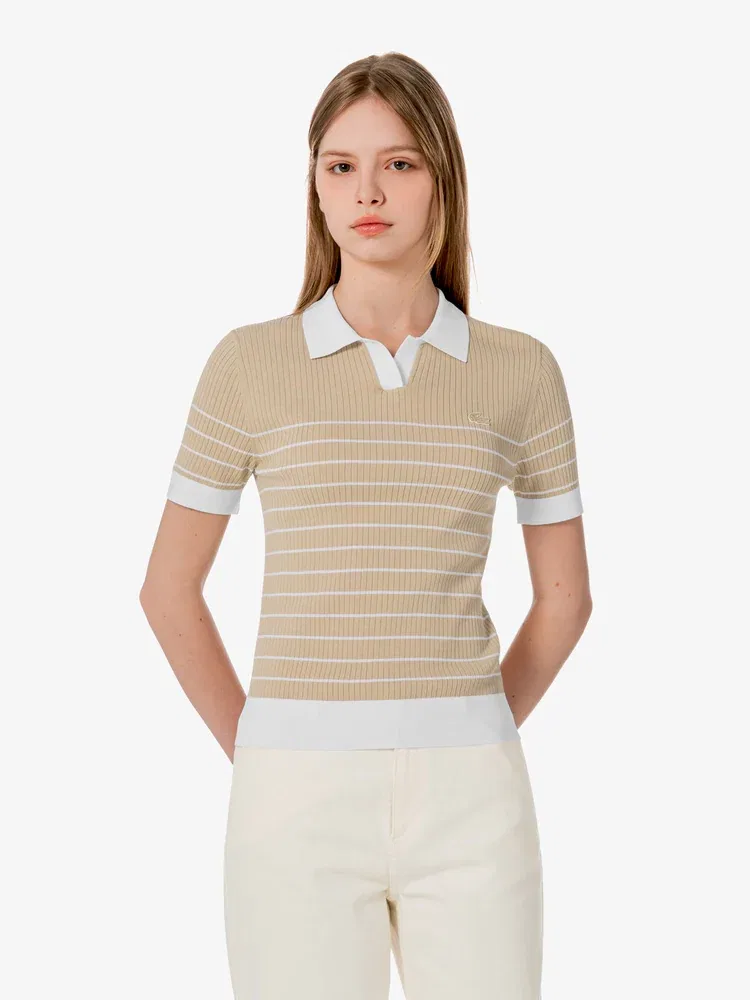 Свитер поло LACOSTE Beige с фактурным узором — фото 4