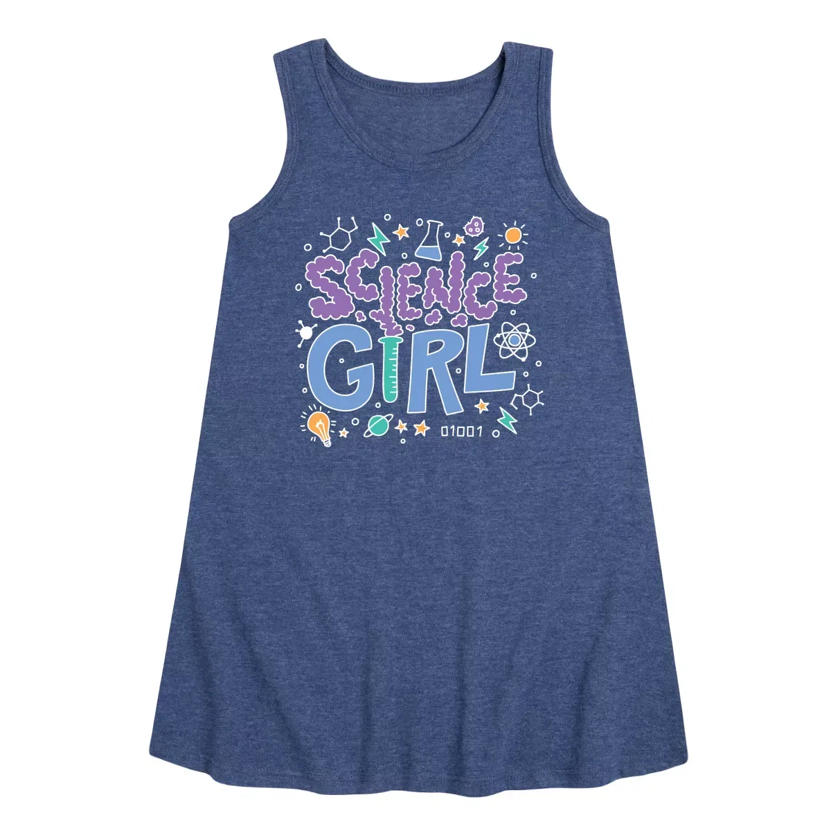 Детское платье-трапеция без рукавов Science Girl Instant Message, Heather Navy