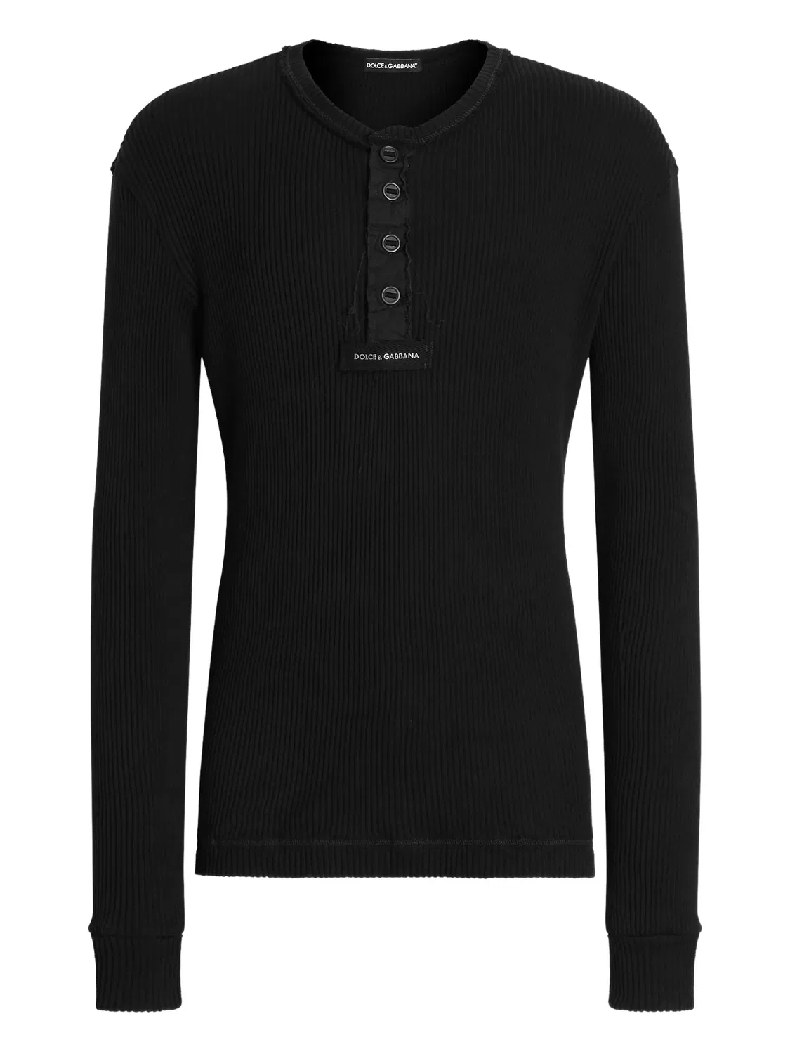 Футболка в рубчик с пуговицами, черная Dolce & Gabbana, черный