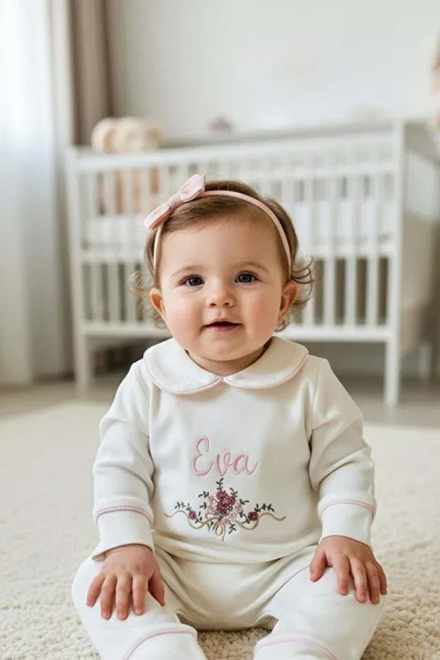 Детский комплект для новорожденных хлопковый Flower Embroidered Personalized 6-Piece Newborn Set Babiesfirst, White — фото 2