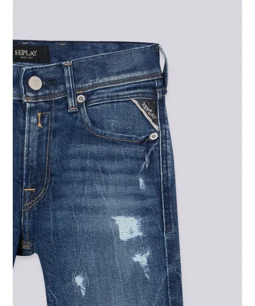 Детские джинсы regular fit из денима с потертостями и заплатками REPLAY, Blue — фото 3
