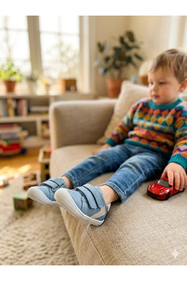 Детские кожаные ортопедические туфли для первых шагов Care Nuh Kids, Blue White — фото 2