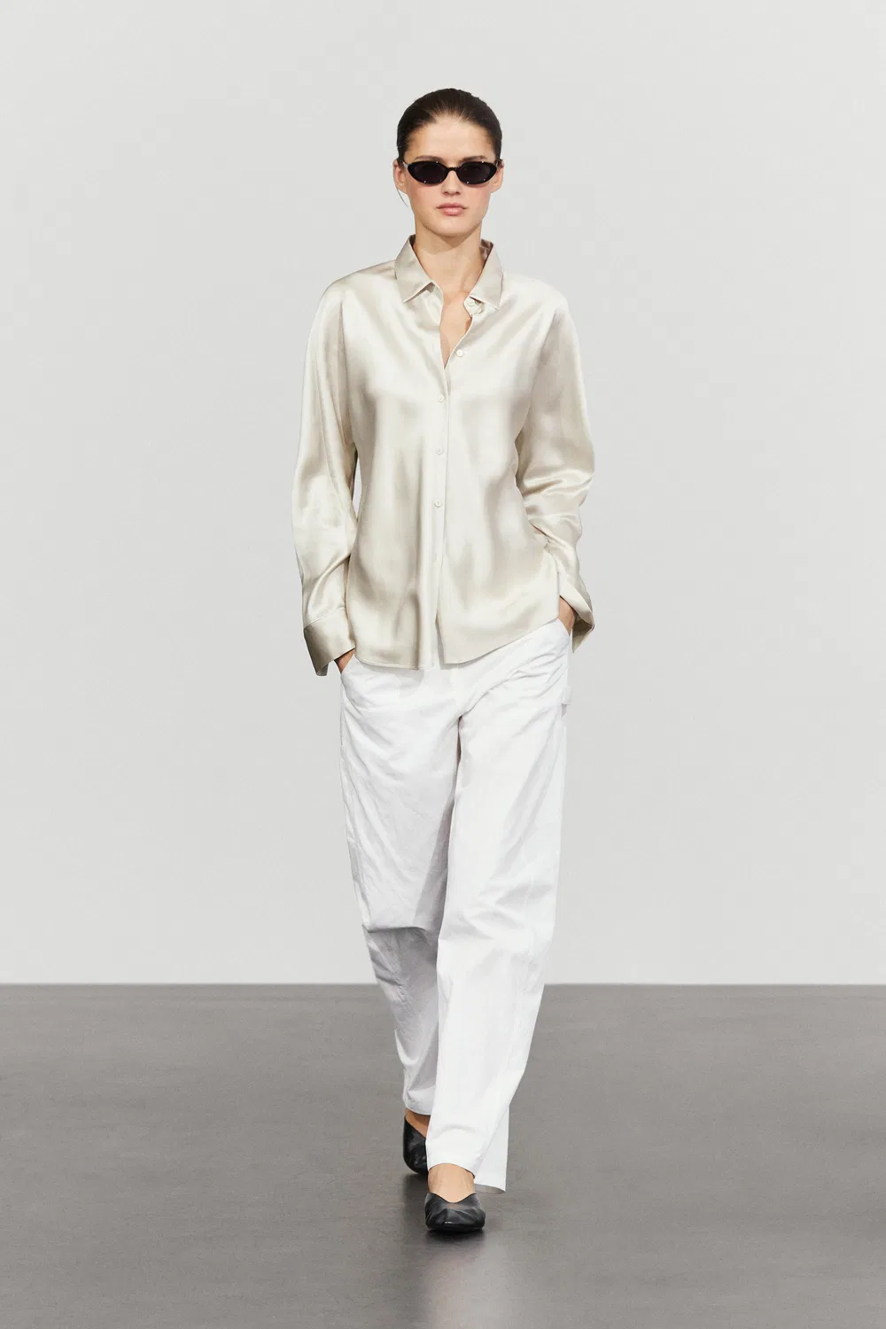 Рубашка Massimo Dutti, атласная, серебряный