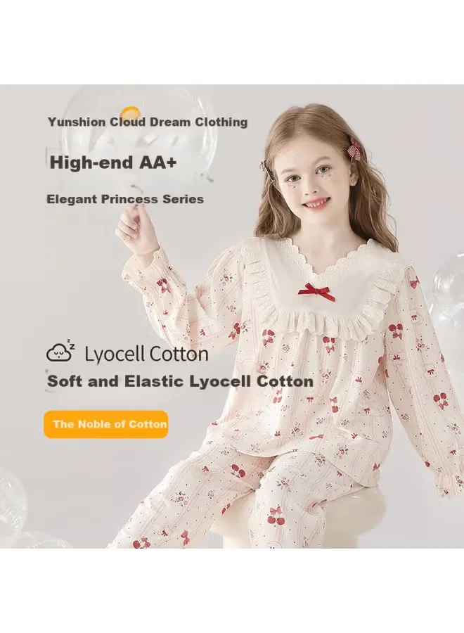 Пижама детская с принтом вишня и котенок Yunshion