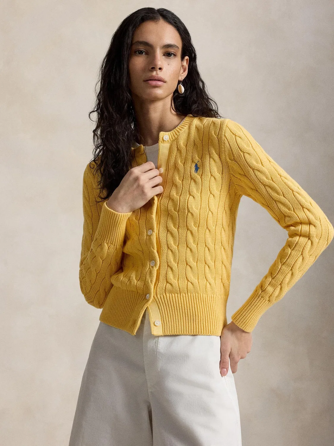 Кардиган кабельной вязки Polo Ralph Lauren, желтый