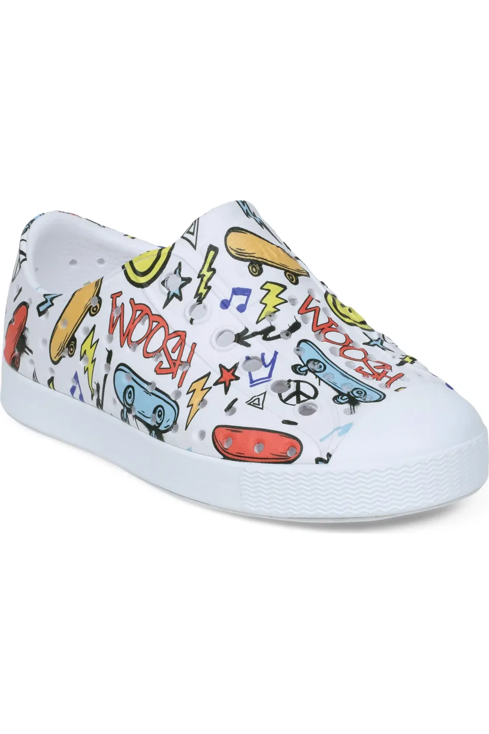 Детские кеды водонепроницаемые на плоской подошве Jefferson Native Shoes, White/Skate Graffiti