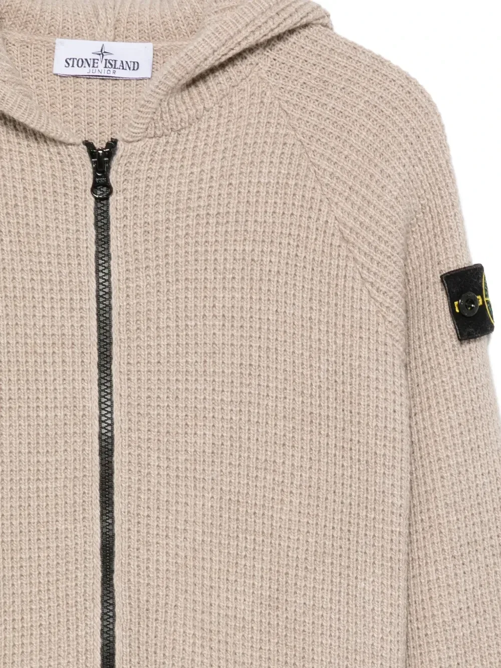 Свитер на молнии с нашивкой Compass Stone Island Junior, бежевый — фото 3