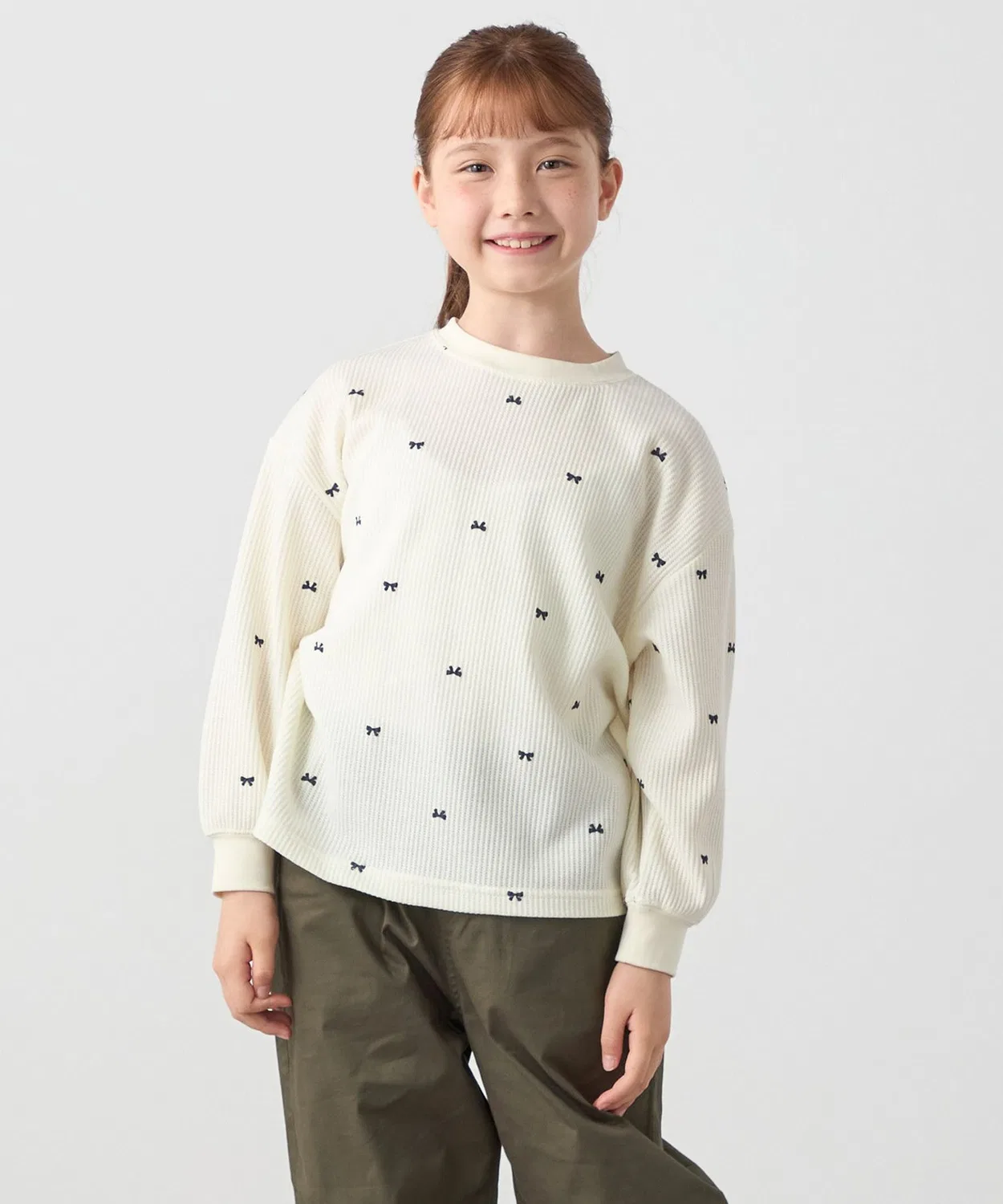 Детская футболка из вафли с принтом Ribbon Crewneck Pullover SHIPS any, White