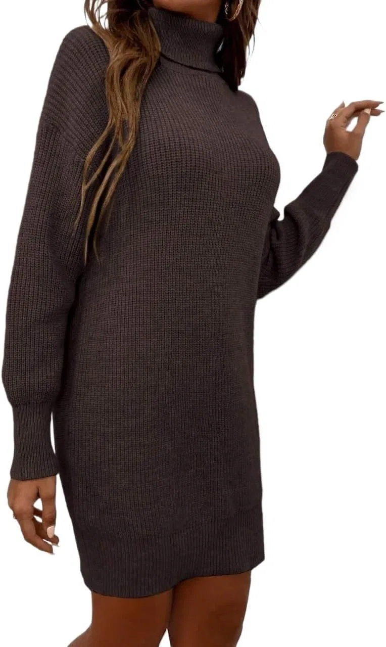 Женское платье с высоким воротом Casual Knit Dress, Chocolate Brown