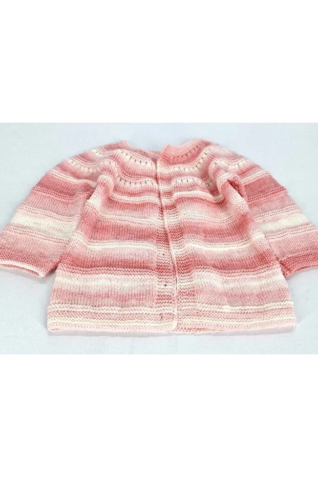 Детский кардиган для девочек вязаный Hand knitted baby girl cardigan Evitle, Pink Marbled — фото 2