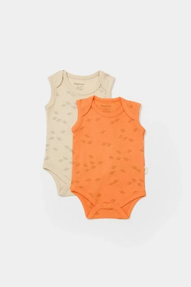 Детское боди-комбинезон с принтом Organic modal elephant printed 2-piece strap badi Babycosy, Stone-Orange — фото 3