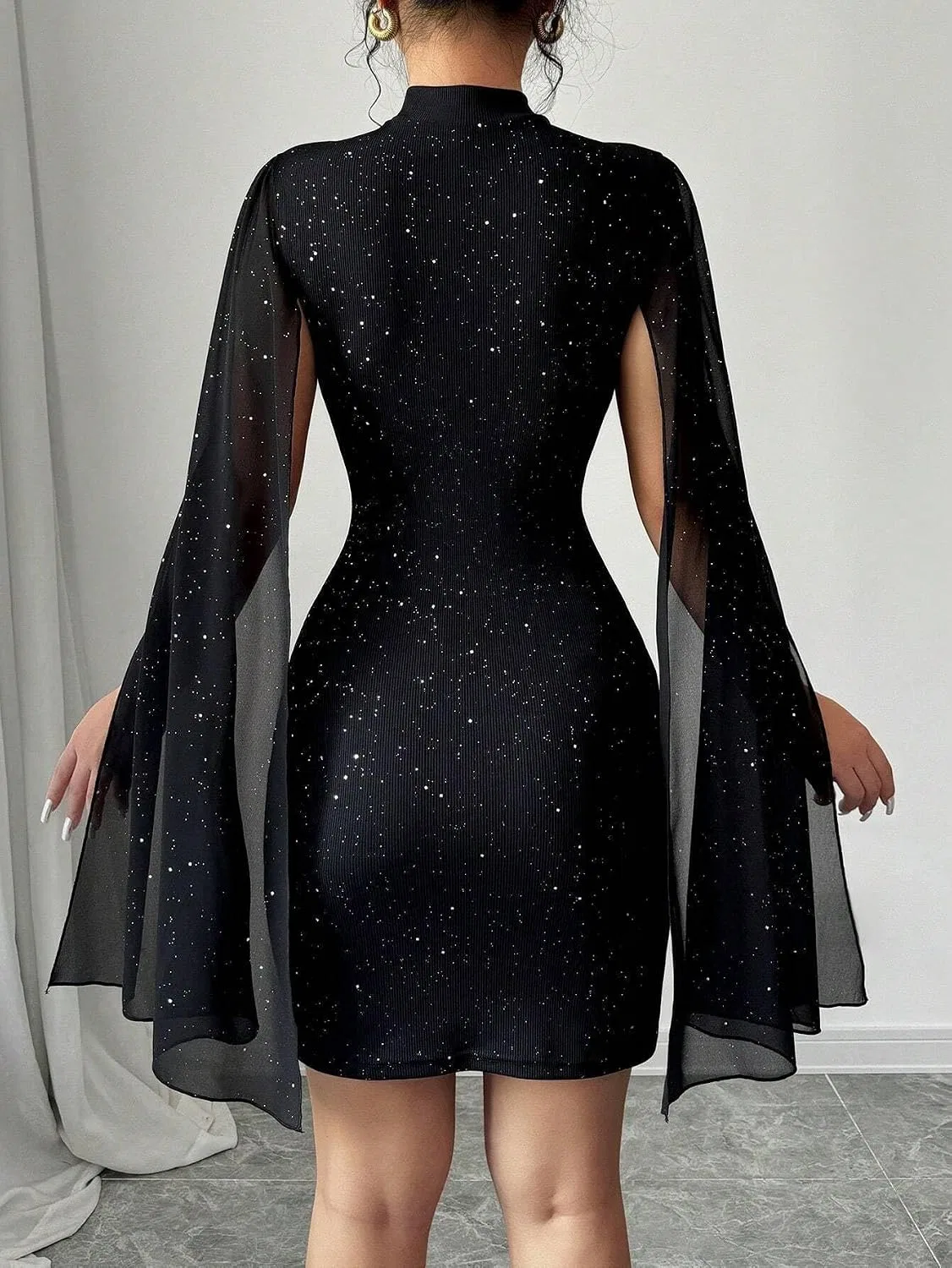 Женское мини-платье bodycon с воротником-стойкой, Black — фото 2