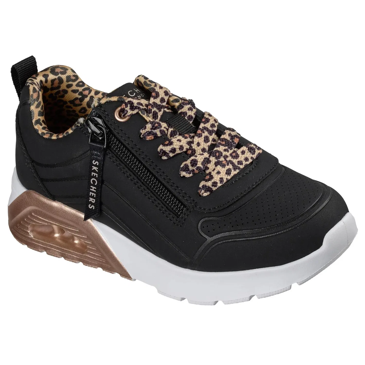 Детские кроссовки с леопардовым принтом Leopard Stride Skechers, Schwarz — фото 3