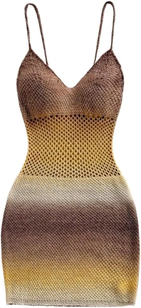 Женское мини-платье на бретелях с открытой спиной Bodycon, Multicolor