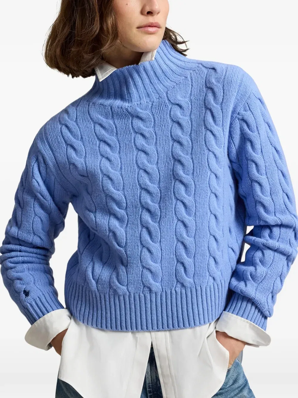 Свитер фактурной вязки с высоким воротником POLO RALPH LAUREN, синий — фото 3
