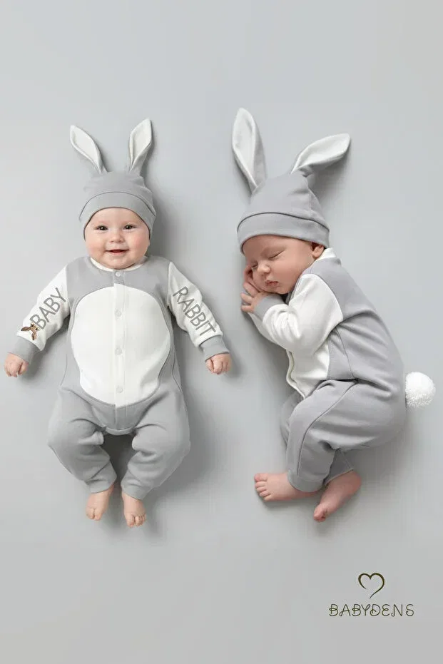 Детский комбинезон для новорожденных с принтом Rabbit Ear Newborn Romper Set Babyden'S, Gray