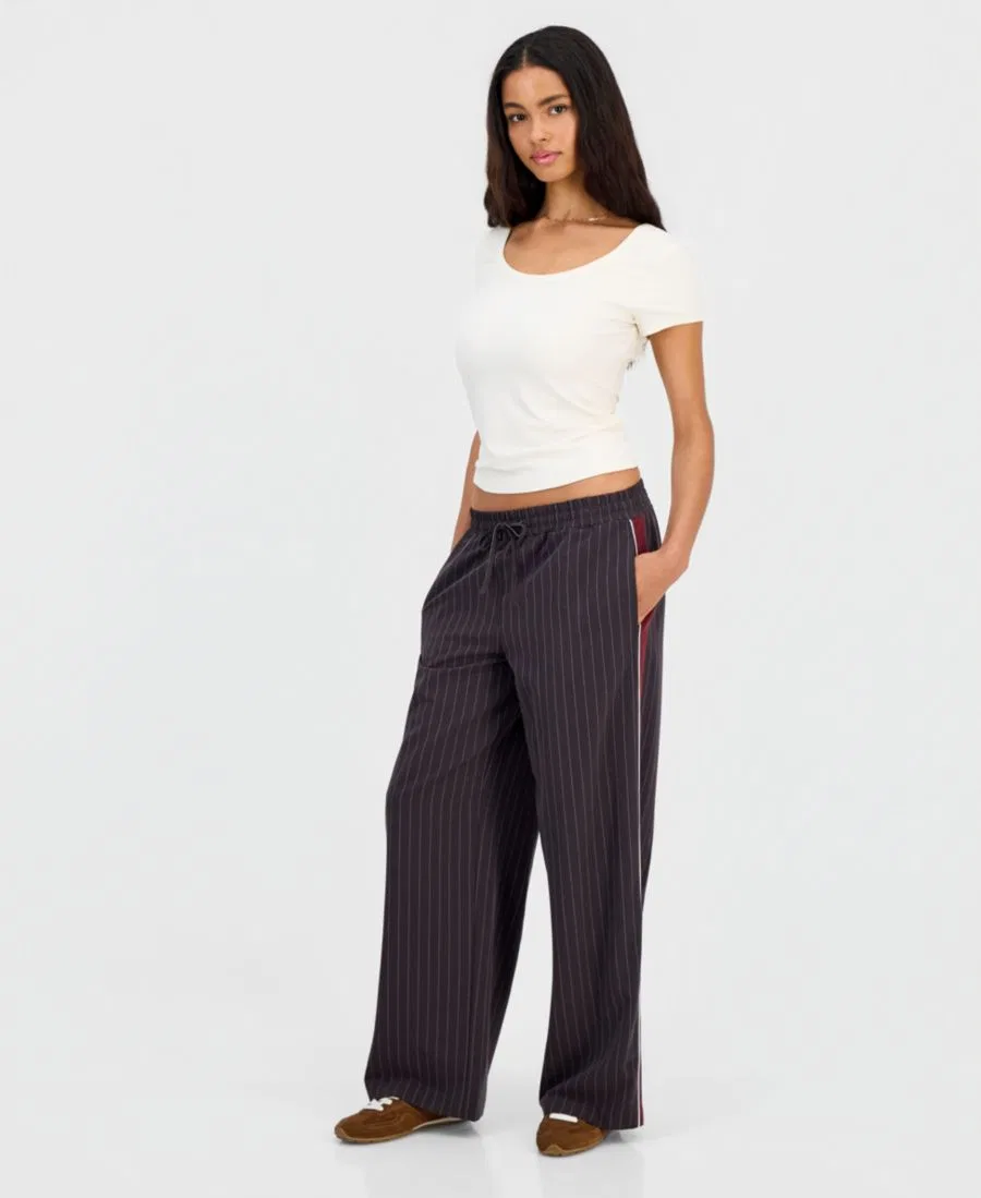 Штаны на кулиске в полоску Juniors' Striped Drawstring Pants Sincerely Jules, Black