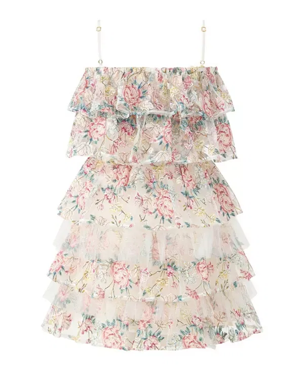 Детское платье для девочек с принтом Reign Frill Embroidered Mini Dress Marlo Kids, Floral — фото 2