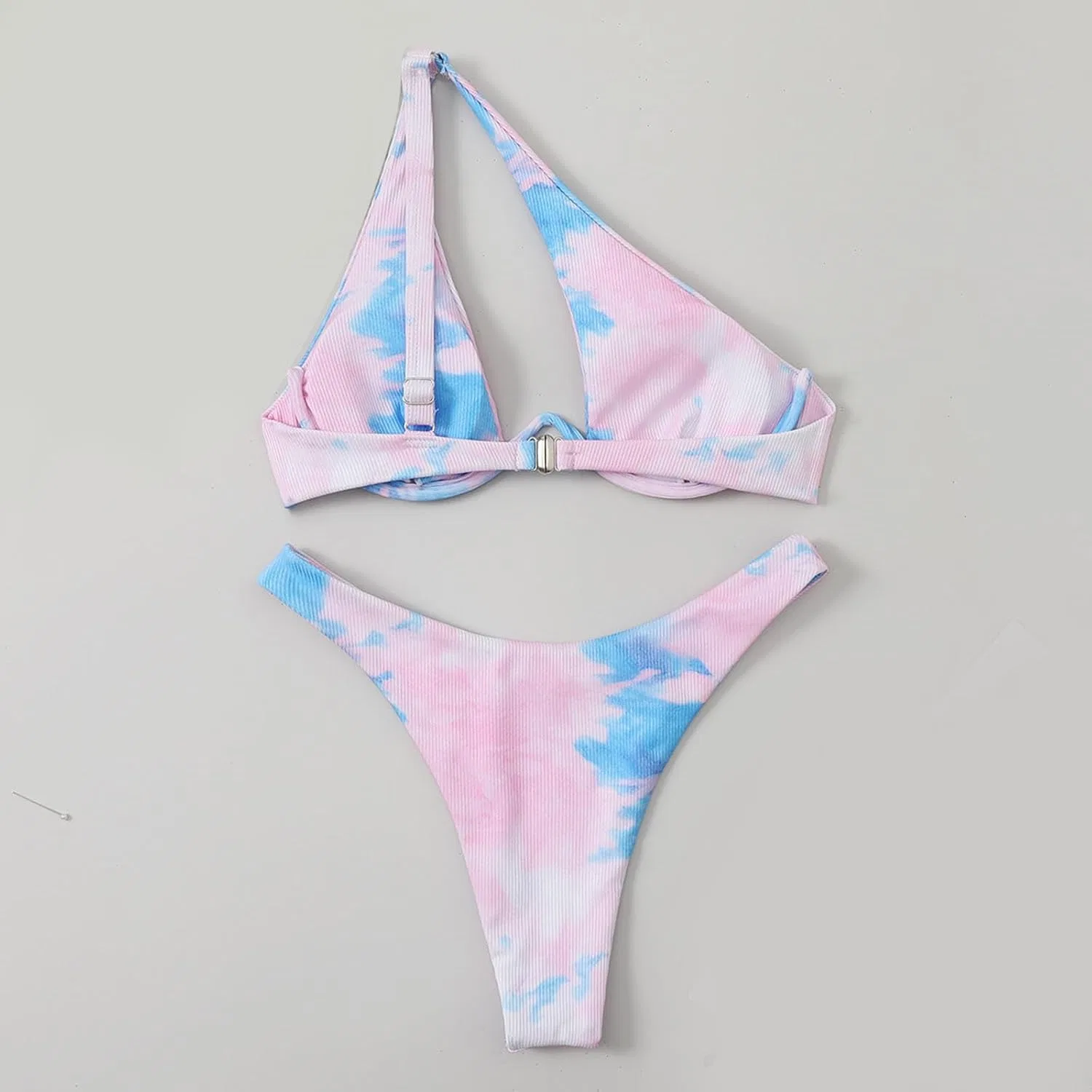Женский бикини-сет с одним плечом, Tie Dye, Black/White — фото 3