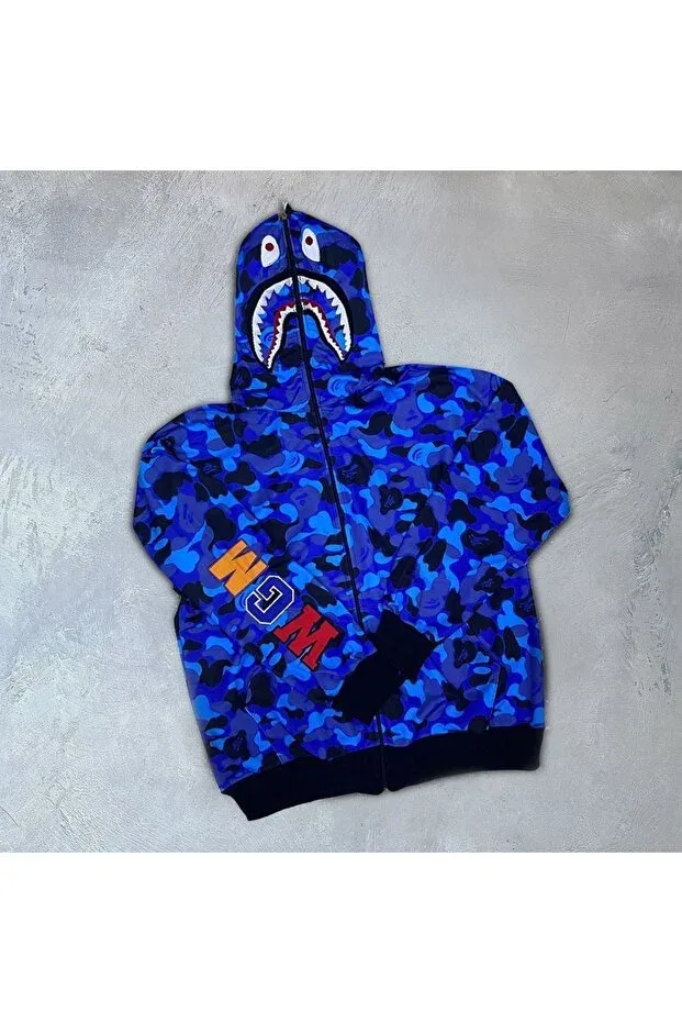 Детский кардиган с принтом Bape Embroidered Cardigan Hooded Full Zip Cardigan Top Generic Brands, Blue — фото 3