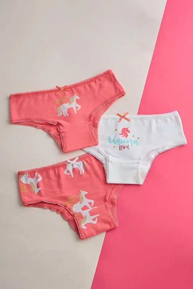 Детское белье для девочек с принтом Unicorn Patterned Katia&Bony, Ecru/Pink