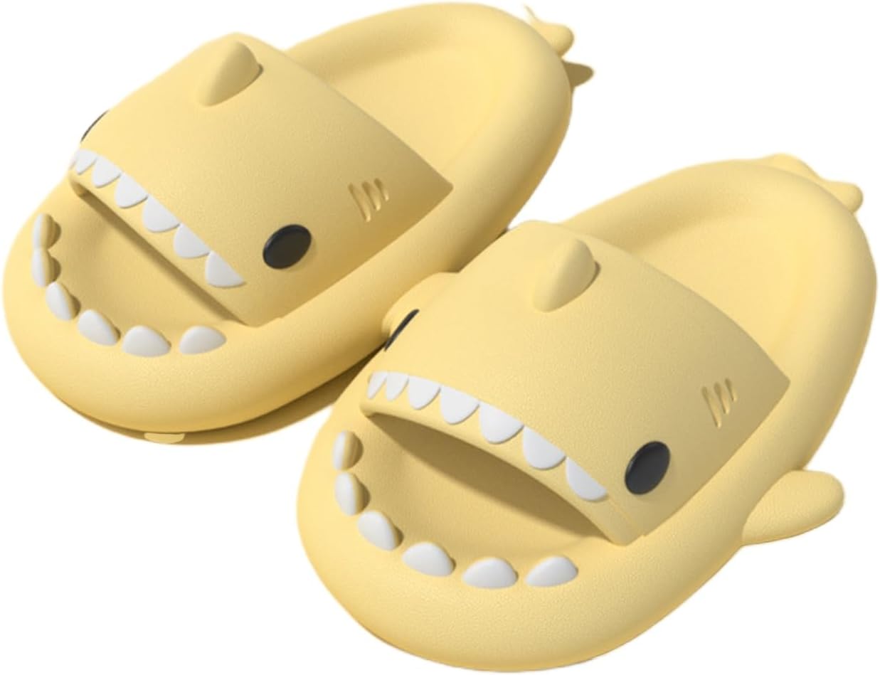 

Тапочки с акулами, унисекс шлепанцы с акулами, толстая нескользящая подошва, сандалии с открытым носком для двоих, милые пляжные шлепанцы Ythspnze, светло-желтый