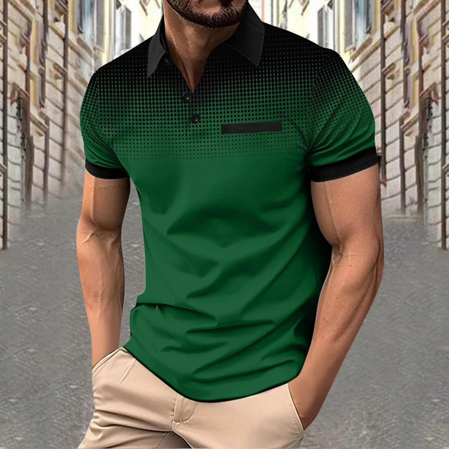 Мужская футболка с цветовым блоком Color Block Slim Fit, Army Green — фото 2