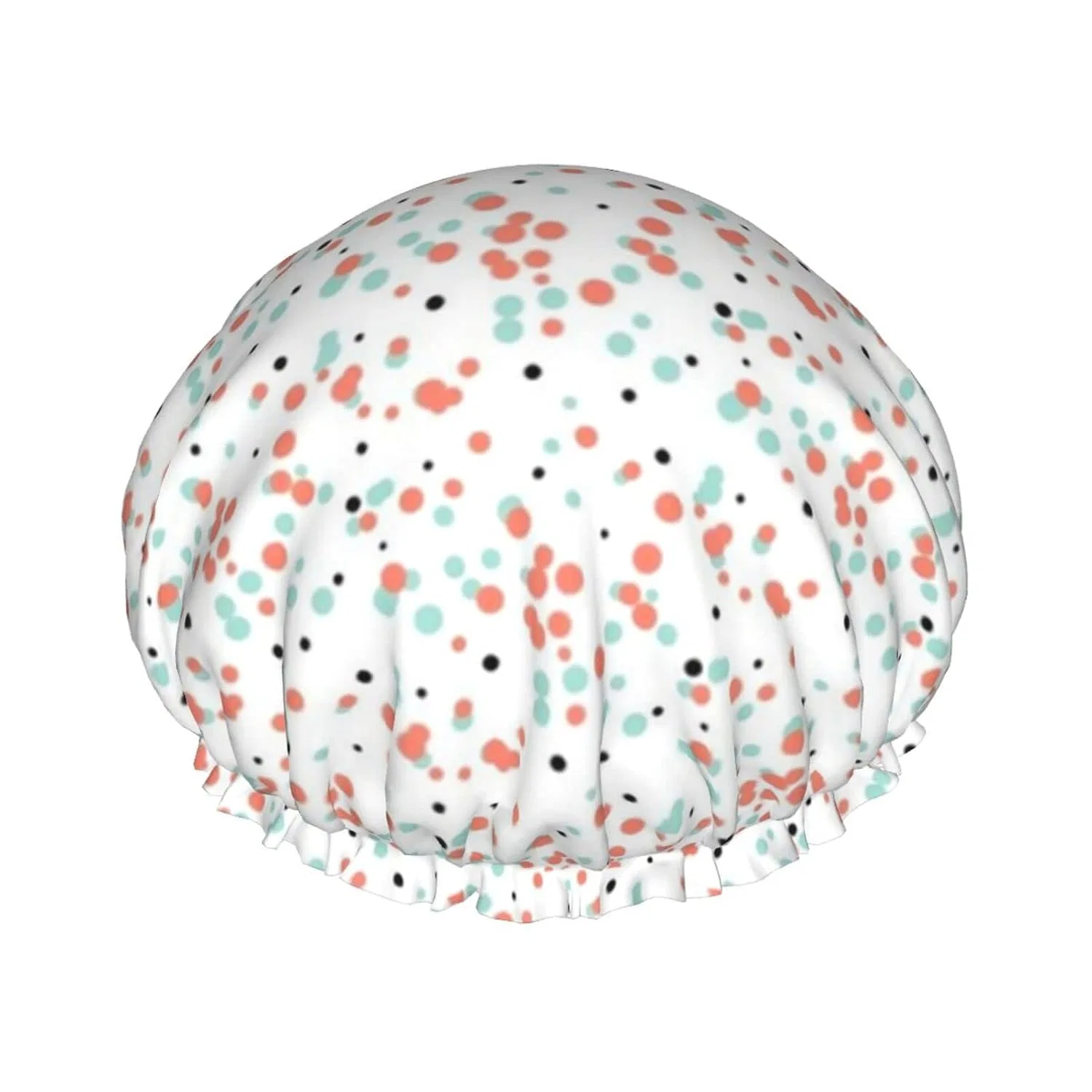 Шапочка для душа Double Layer Waterproof PanaRL, Coral Mint Black Dots