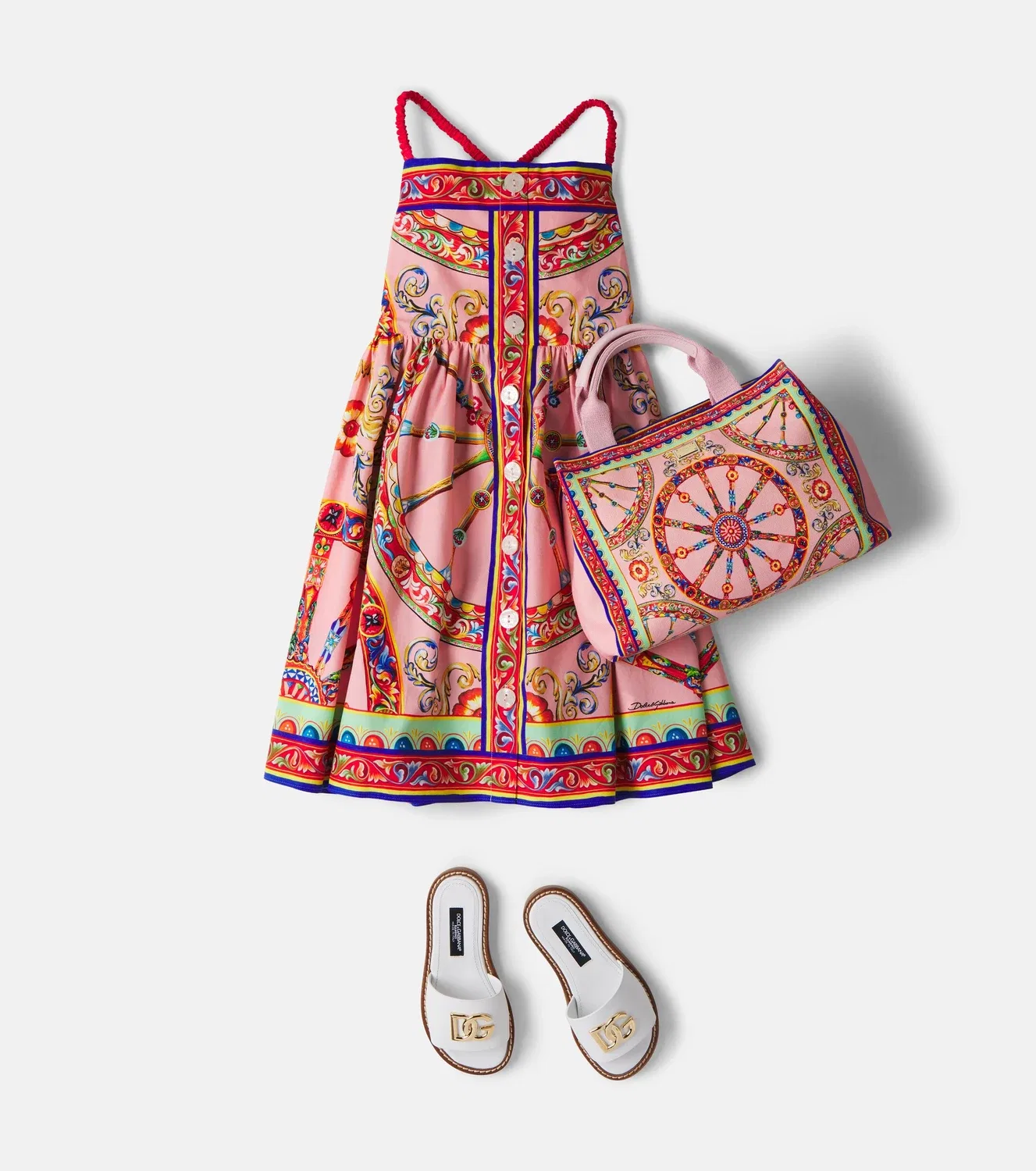 Платье хлопковое с принтом Dolce&Gabbana Kids, розовый — фото 2