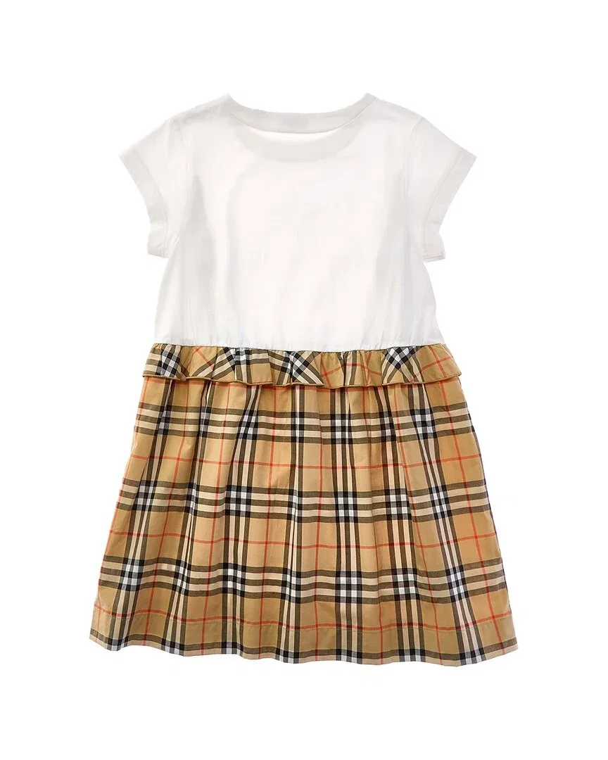Детское платье для девочек с оборками Burberry Check Trim Stretch Dress, коричневый — фото 3