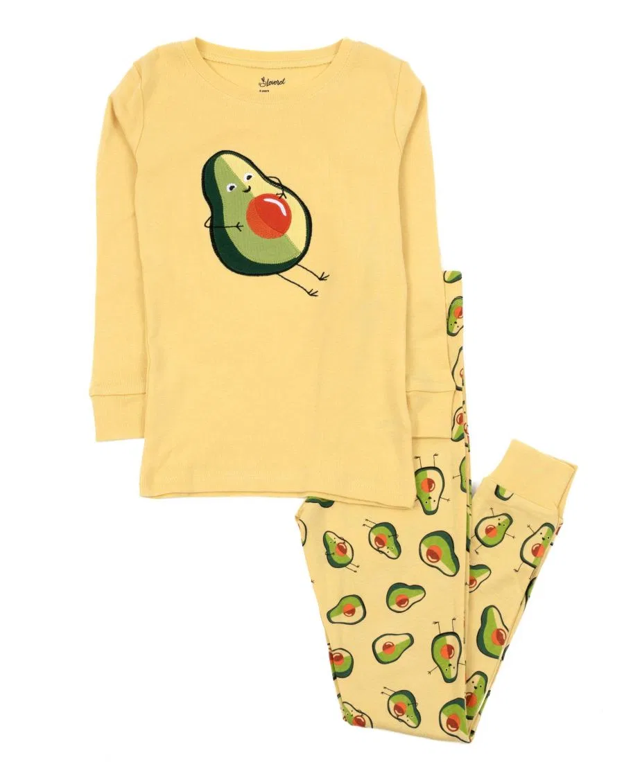 Детский комплект пижам для девочек с длинным рукавом с принтом Leveret, Avocado Light Yellow