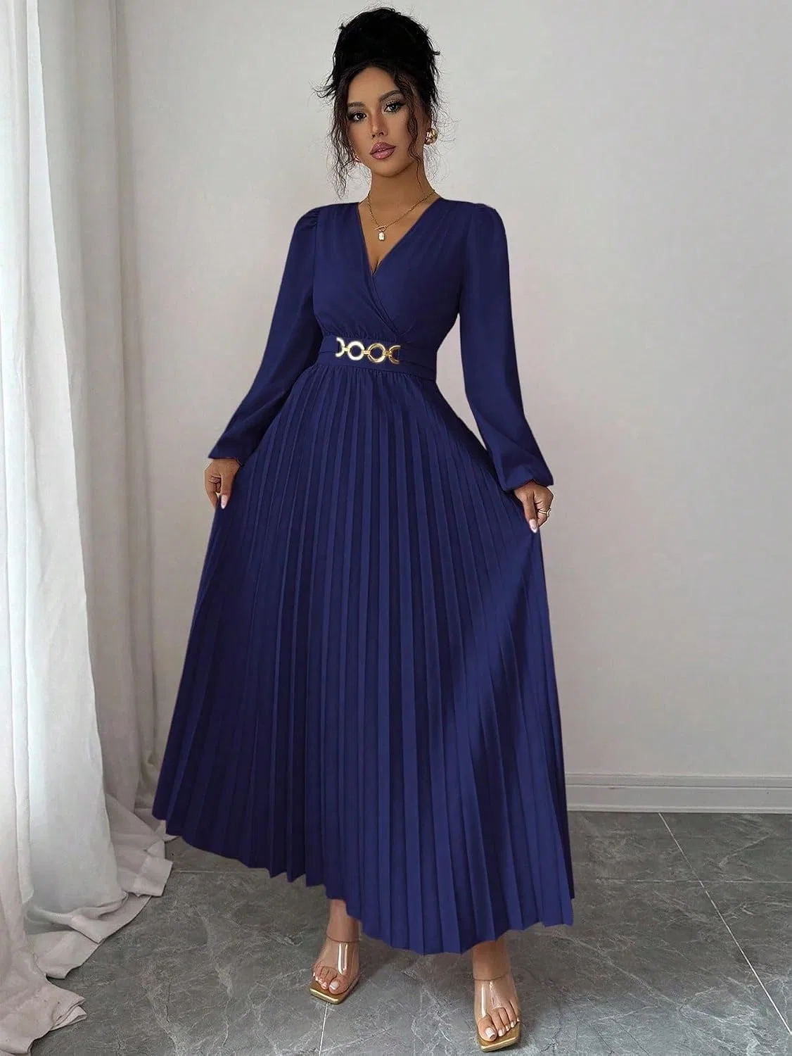 Женское летнее платье с плиссированной спинкой Generic, Navy Blue — фото 4